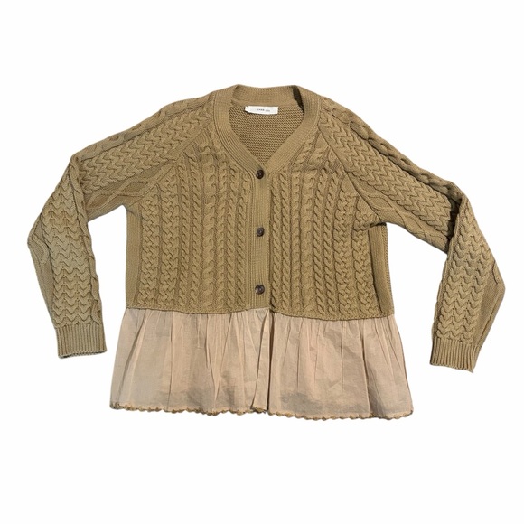 Chan Luu Cable Knit Rebecca Cardigan Sweater With Peplum Hem Cotton Medium - Picture 3 of 8